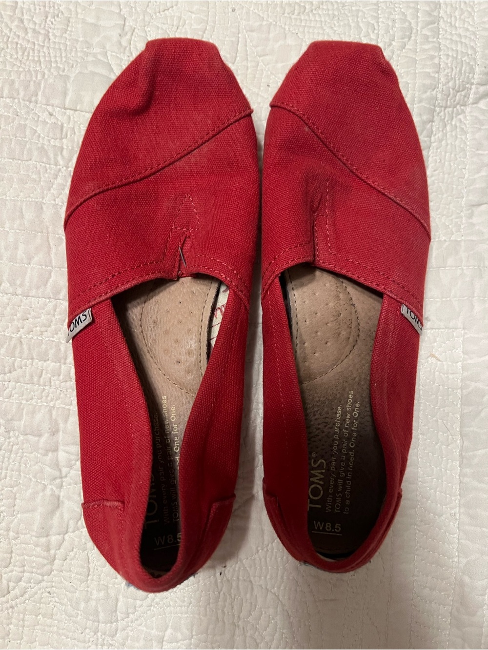 TOMS Women's Red Canvas Slip-On Moccasins